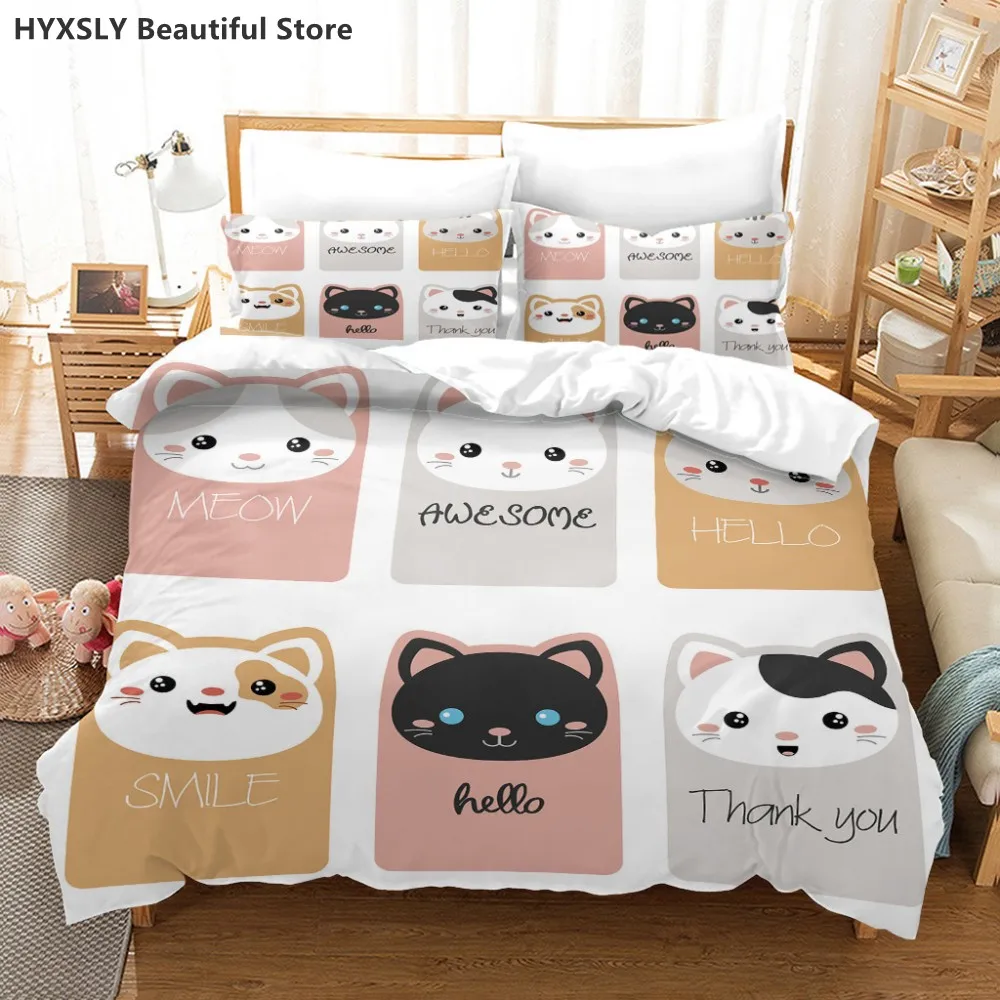 

Комплект постельного белья с милым мультяшным котом, животным, 3D пододеяльником, одеялом, льняными наволочками, подарок, домашний декор, одинарный, двуспальный, Королевский
