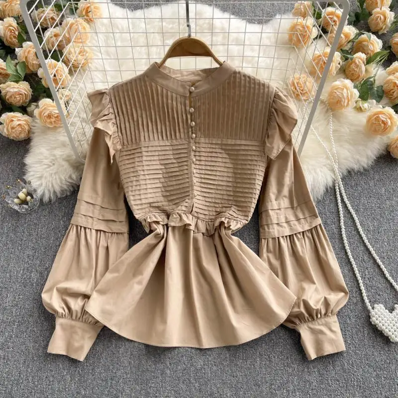 

Korean Chic Top Female Design Sense Minority Spring 2022 New Court Fengmu Ear Long Sleeve White Shirt