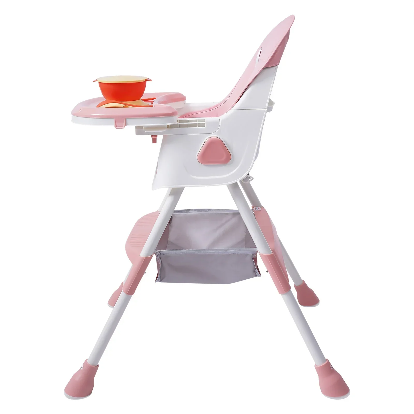 2-in-1 klappbarer Baby-Esszimmerstuhl mit Besteck, rosa Kinder-Hochstuhl für Babys, faltbarer Esszimmerstuhl mit Höhenverstellung für Zuhause – Detail 10