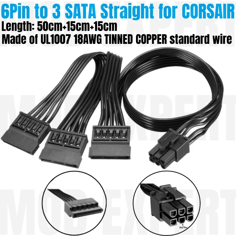 Ŀ���� HDD ���� ���̺�, Ŀ���� AX760i AX860i AX1200i AX1500i Ÿ�� 3 ��ⷯ PSU 18AWG ��, 6 �� to 3 SATA ��Ʈ����Ʈ SSD, 