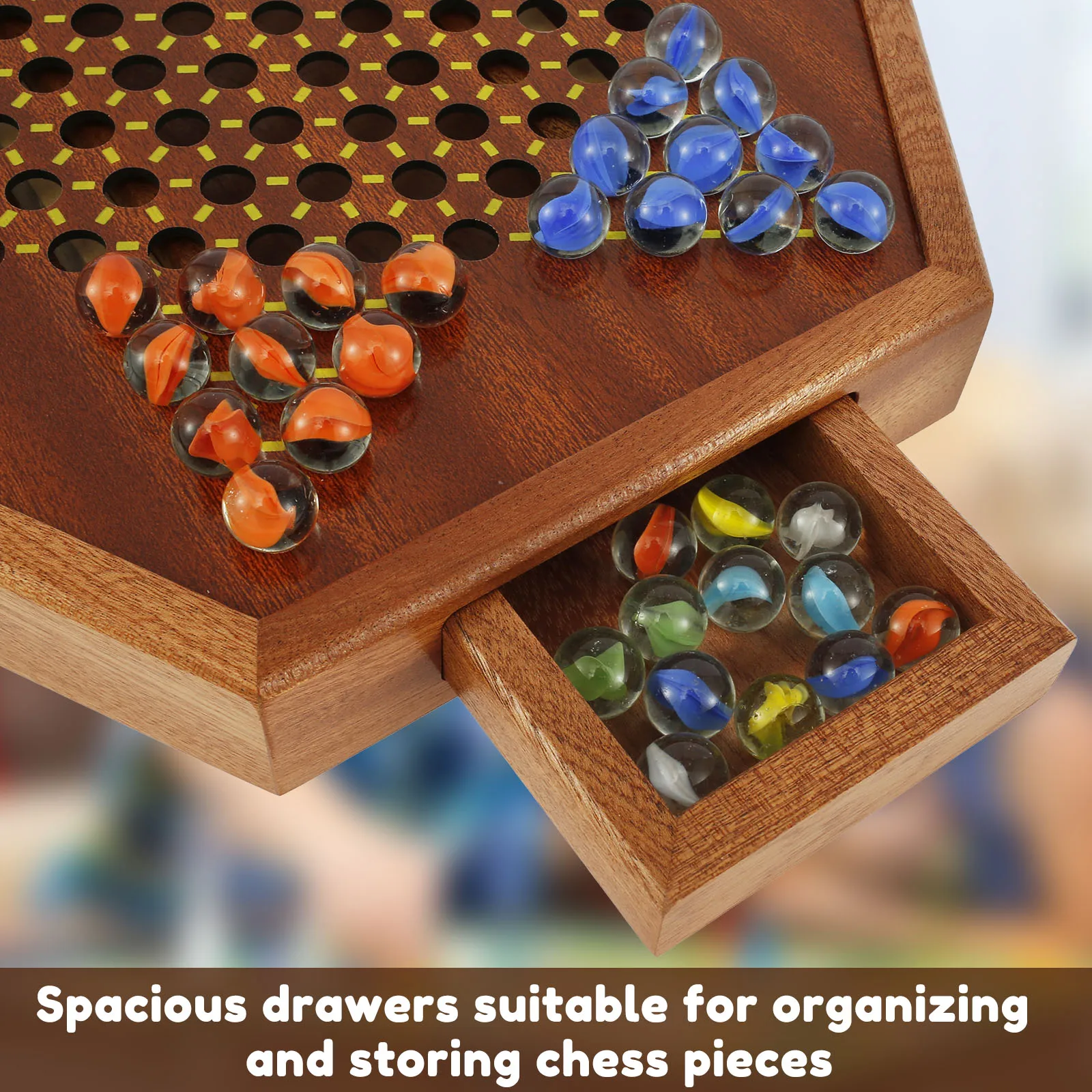 Chinese Checkers Wooden Game With Drawers And 72 Colorful Glass Balls For Family Gathering board game table games