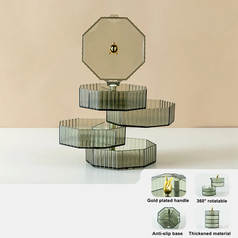 Luxury Rotating Jewelry Storage Box Makeup Storage Rack Bracelet Earring Plastic Organizer Boxes Holder Display Racks With Cover 5