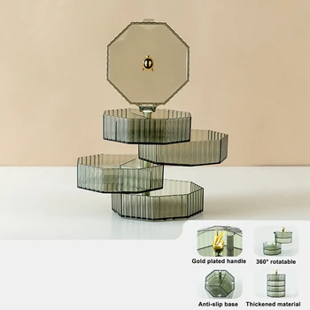 Luxury Rotating Jewelry Storage Box Makeup Storage Rack Bracelet Earring Plastic Organizer Boxes Holder Display Racks With Cover 5