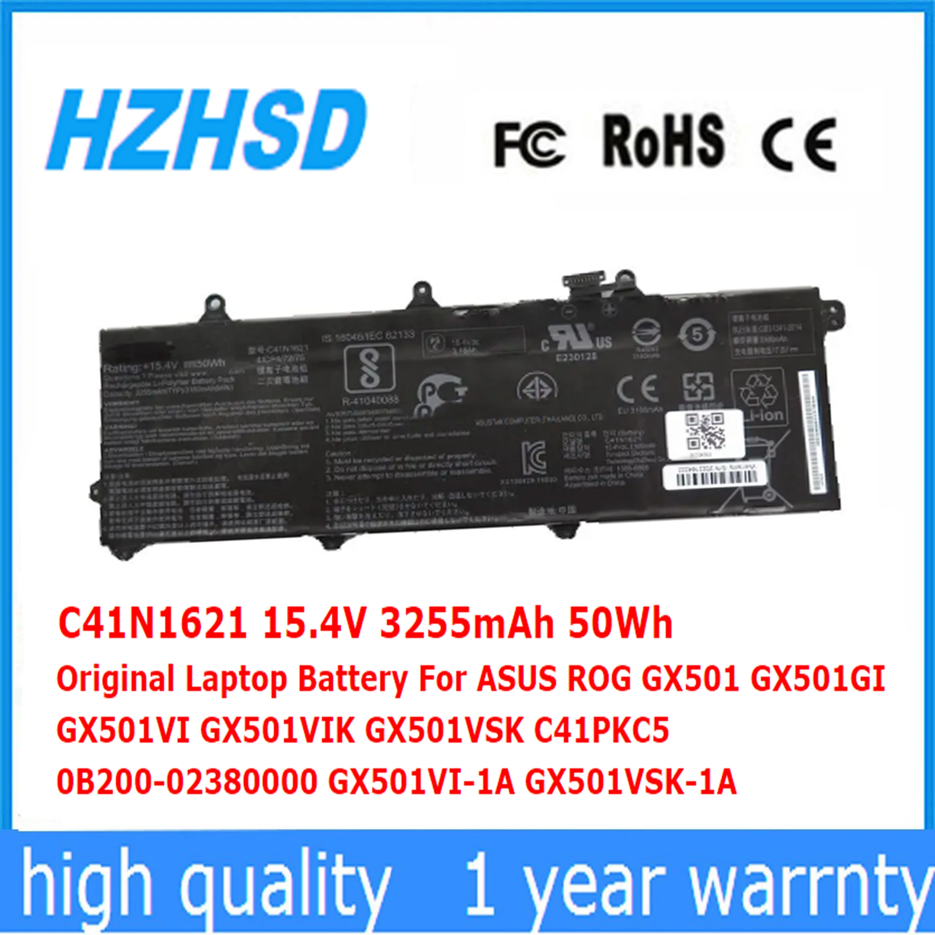 

C41N1621 15.4V 3255mAh 50Wh Original Laptop Battery For ASUS ROG GX501 GX501GI GX501VI GX501VIK GX501VSK C41PKC5 0B200-0238000