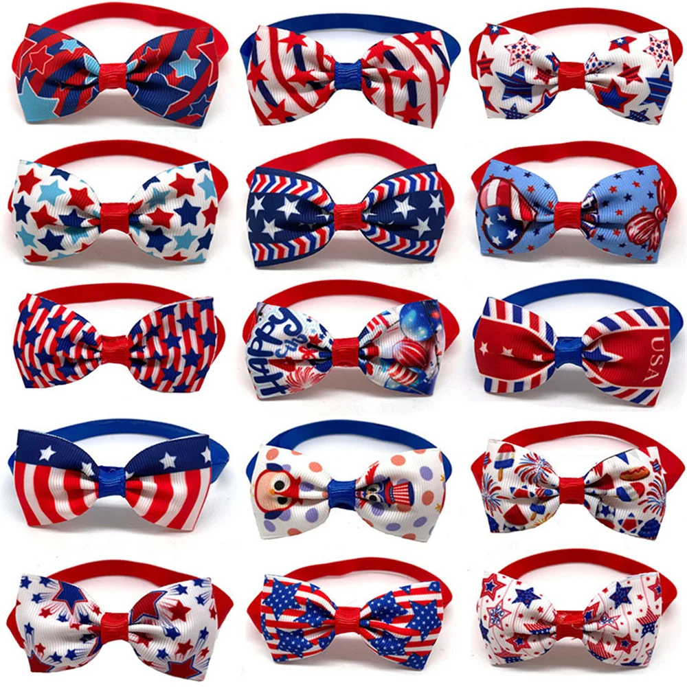 

30/50pcs Pet Puppy Holiday Collars 4th of July Independence Day Dog Bow Ties Small Dog Holiday Grooming Accessories