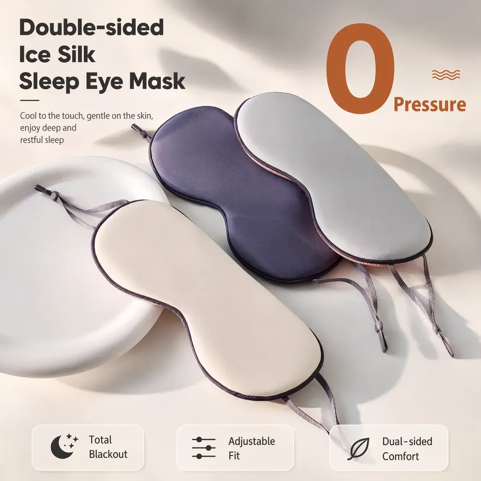  Double-sided Ice Silk Sleep Eye Mask 100% Blackout Zero Eye Pressure No Ear Pain Ultra Soft Warm Cool for Travel Nap Men Women 
