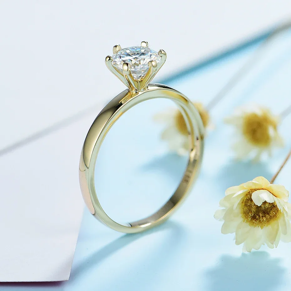 Moissanite 585 14K 10K Yellow gold Rings for Women Round 1ct Solitaire ring wedding cluster bridal promise Engagement wedding rings moissanite ring gold rings