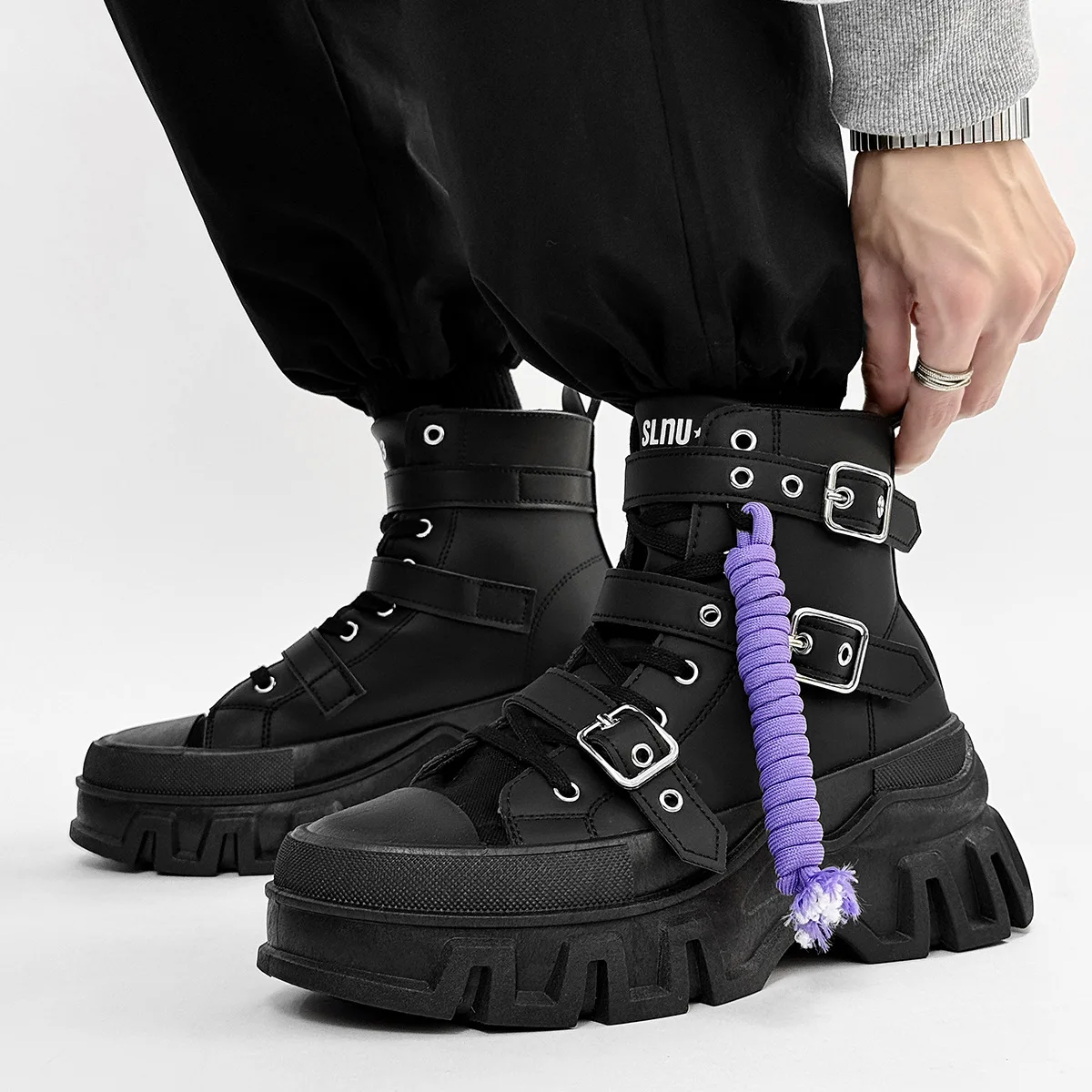 2026 Punk Style Motorcycle Boots Men's  Boots Thick Bottom Heightening Leather Surface Large Size Shoes Fashionable Sho...