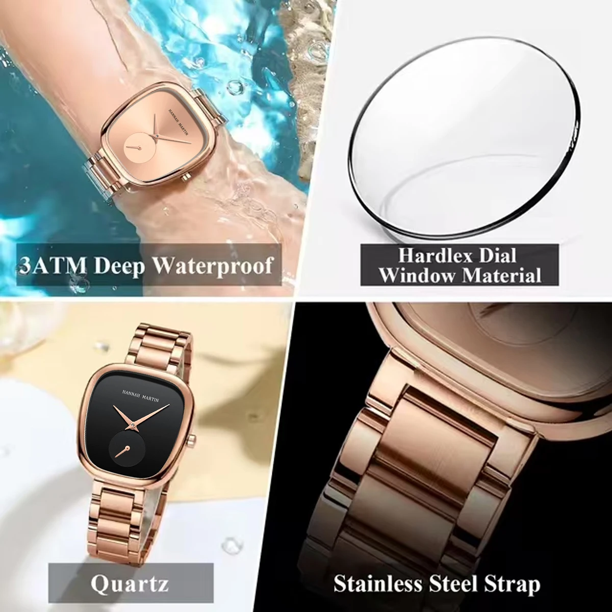 Women Quartz Watch Rose Gold Stainless Steel Waterproof