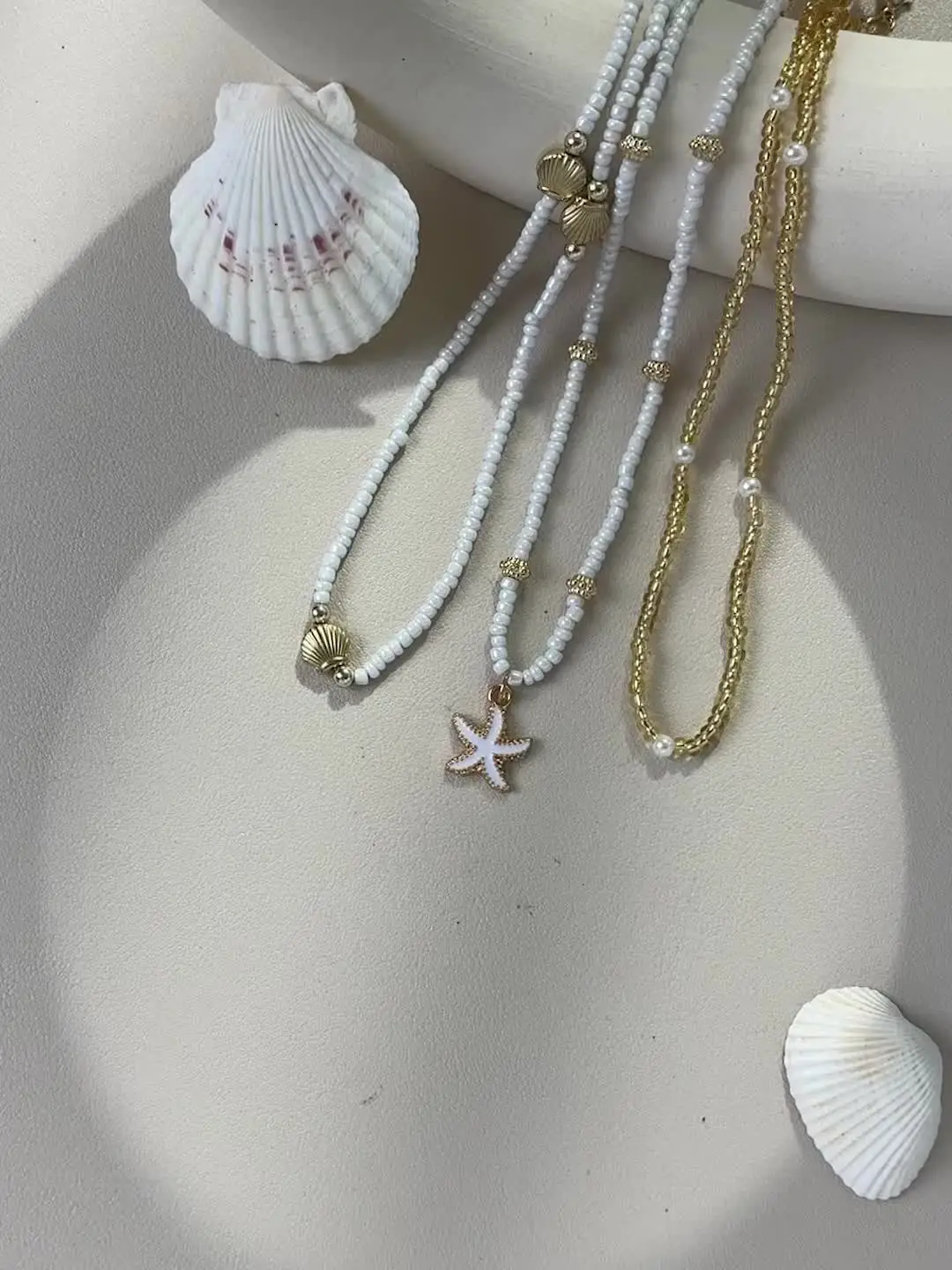 2pcs Gold Starfish & Seashell Necklaces For Women - 55cm Beach Themed Stackable Jewelry, Summer Gift