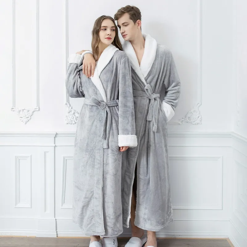 Female Autumn and Winter Warm Long Coral Velvet Thick Couple Bath Bathrobes Men Women Pajamas Shower Robe Bath Towels For Adults