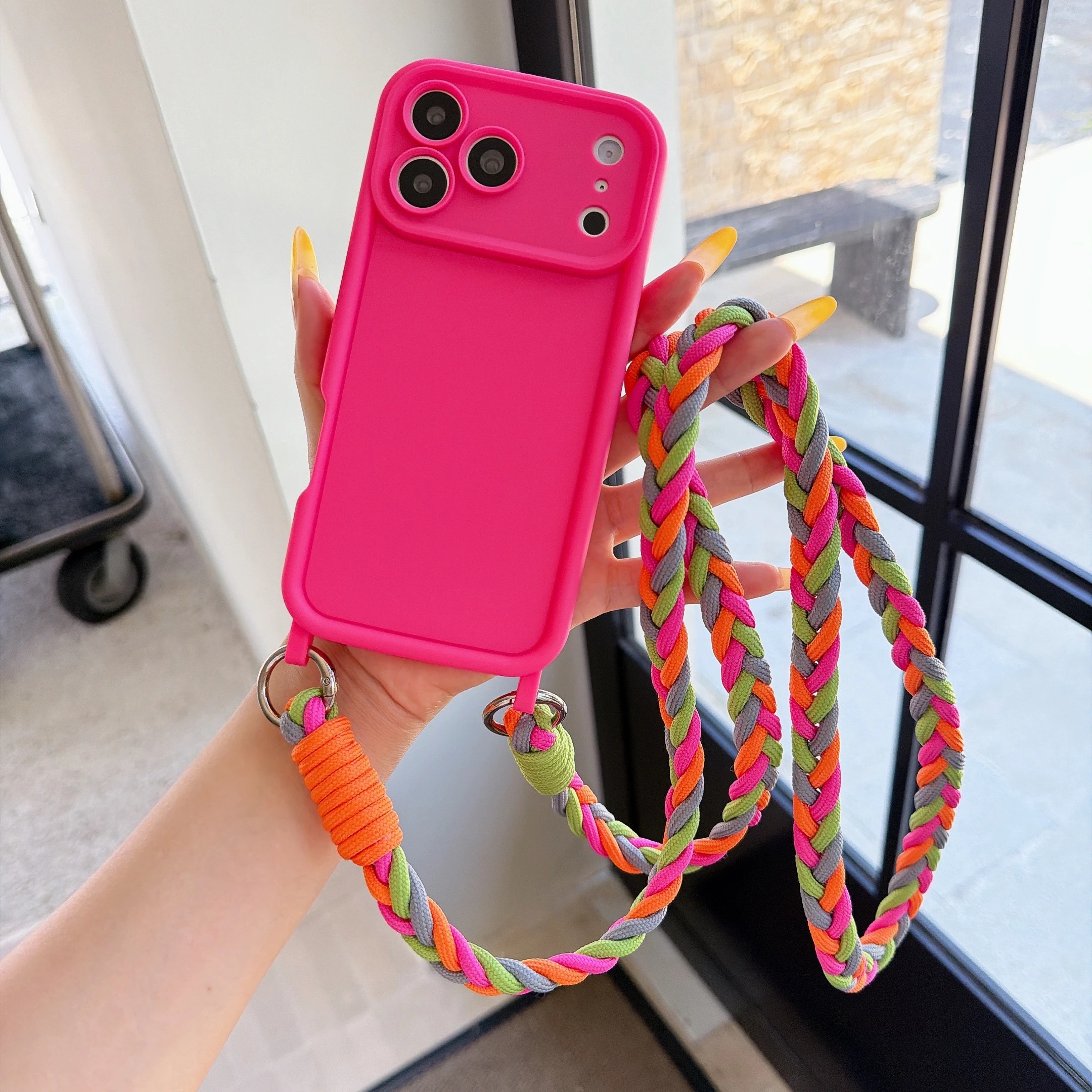 Fashionable Shockproof Candy Crossbody Lanyard Case with Braided Neck Strap