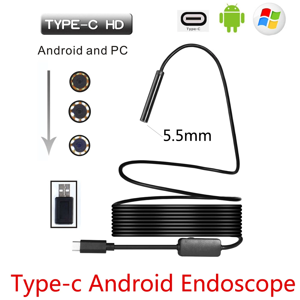 

Камера-эндоскоп с гибким кабелем 5,5 мм, USB Type-C, жесткий провод USB Type-C, 1 м, 3 м, 5 м, 7 м, 10 м