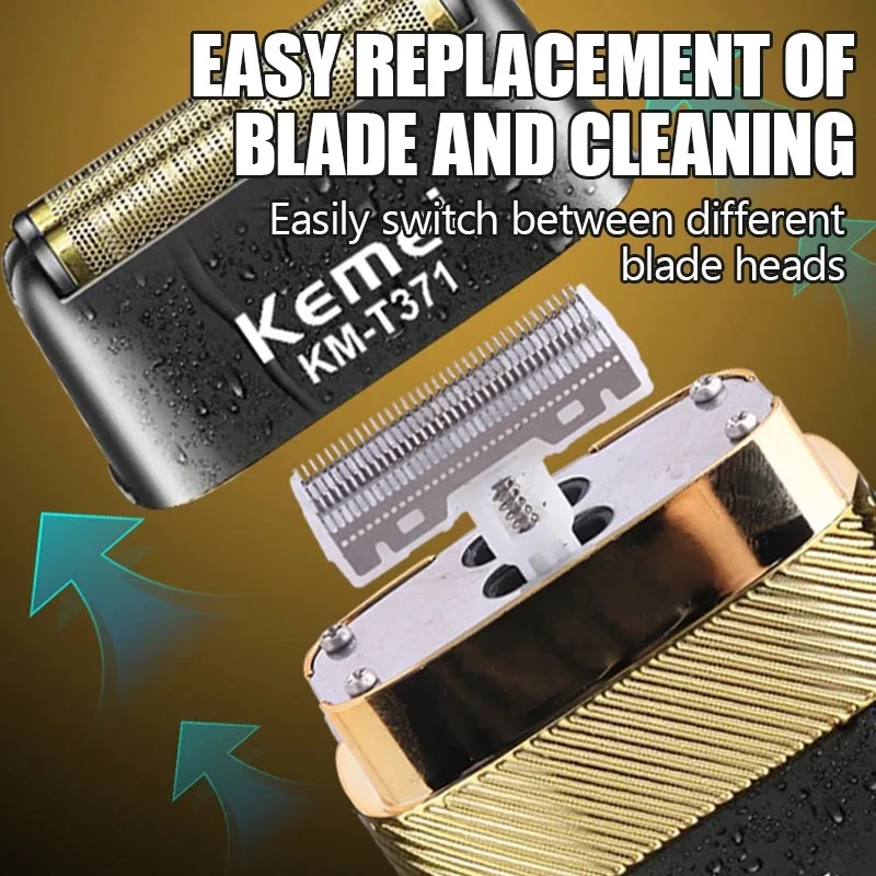 케메이 T371 남성용 전기 면도기 방수 왕복 무선 면도기 바버 트리머 USB 충전식 면도기