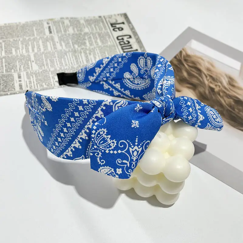 Vintage Boho Bow Print Wide Headbands - Elegant Cross Knot Hair Accessories