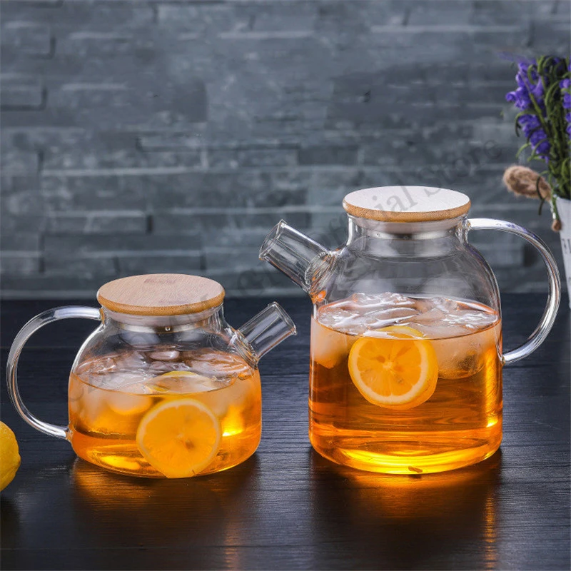 Transparent Borosilicate Glass Teapot Water Jug Heat-Resistant Large Capacity Kung Fu Kettle Home Flower Tea Pot Bottle Decanter