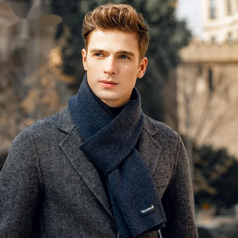 Warm Wool Scarf For Men Winter Solid Color Versatile Neck Warmer_voghion.com