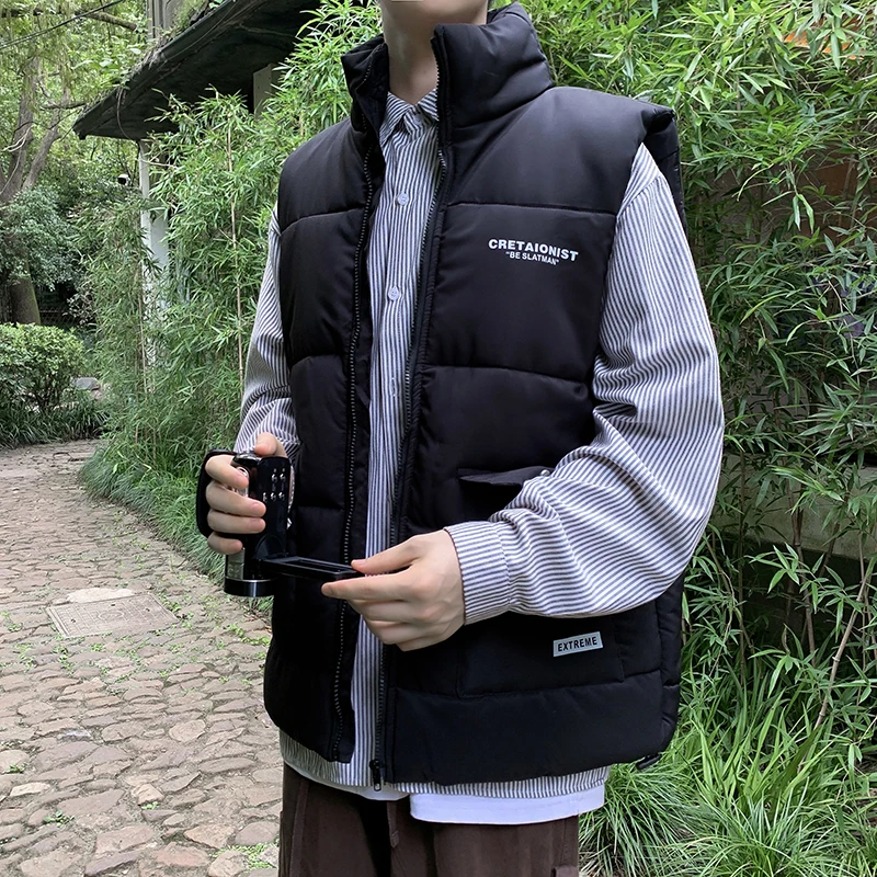 

Men Vest Jacket Warm Sleeveless Jacket Winter Waterproof Zipper Coat Autumn Stand-up Collar Casual Waistcoat Brand Clothing L122