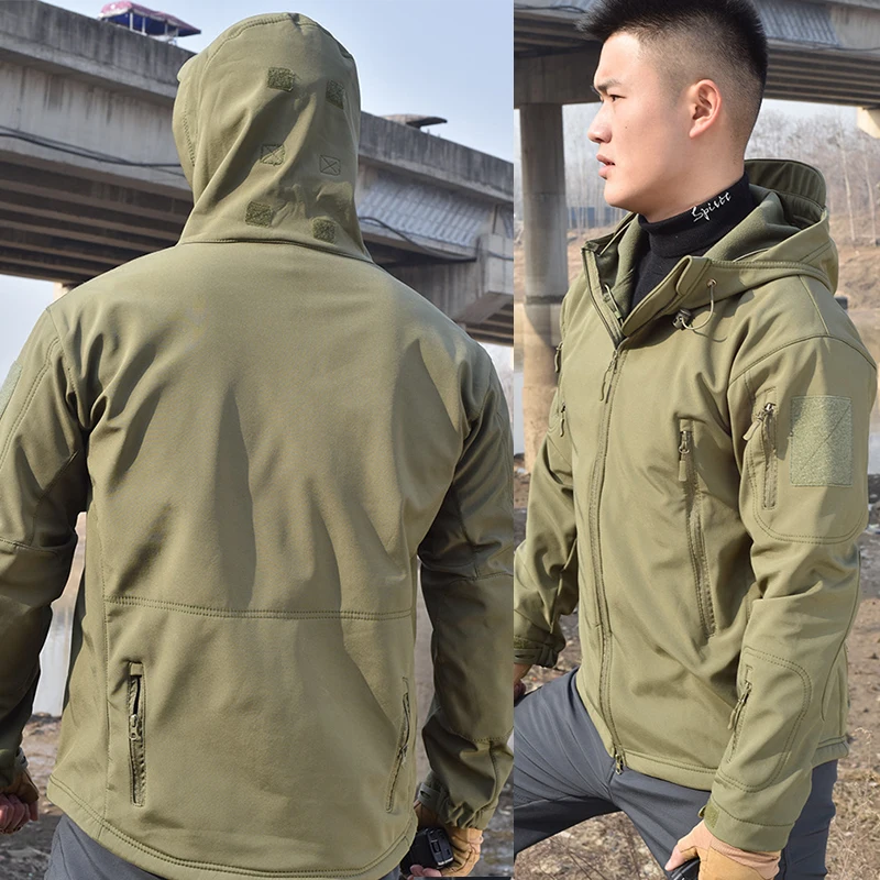 Men's Tactical Jackets Warm Soft Shell Hooded Coat Combat Suits Hiking Camping Climbing Pants Men Hunting Clothes Wear-resisting 5