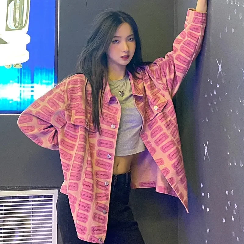 

2023 New Women's Spring And Fall Thin Section Casual Jacket Retro Long Sleeve Print Vintage Streetwear Coat Harajuku Outerwear