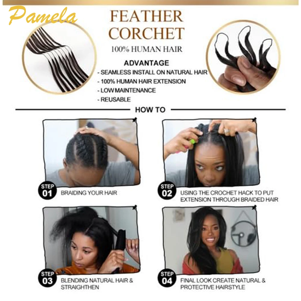 Deep Wave Knotless Pre-Separated Crochet Hair Extensions Human Hair Loose Wave Crochet Hair Natural Black Feather Hair Extension