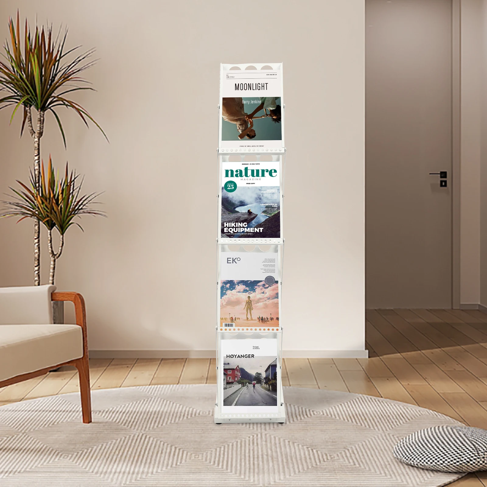 Folding Booklet Stand Vertical Standing Booklet Tabletop White 4-storey Metal Folding Counter Used for Catalogs Booklets 4