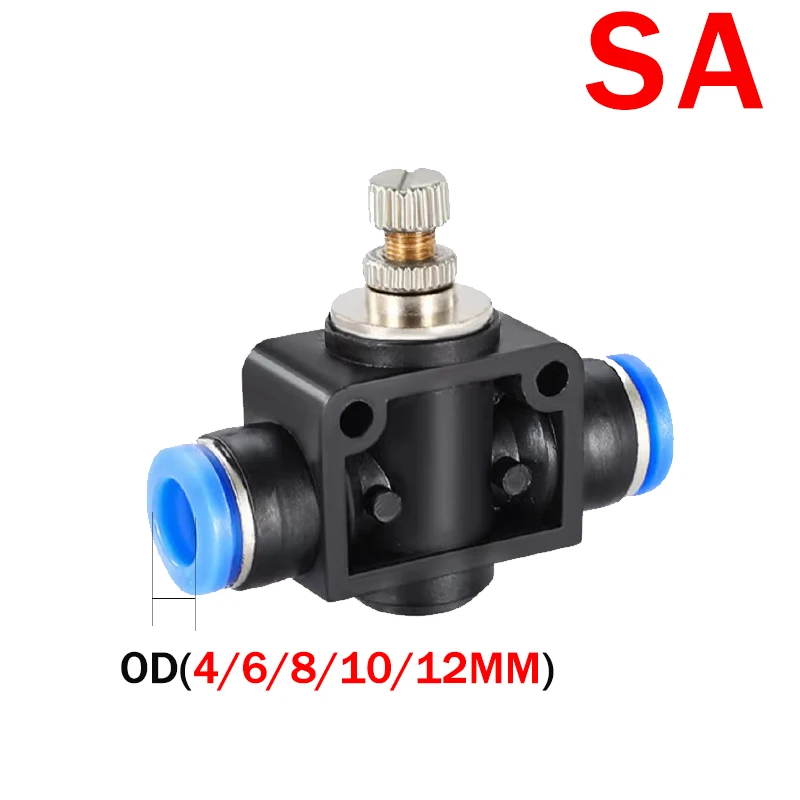 2PCS SA วาล์วปีกผีเสื้อ Air Flow Control วาล์ว 4 มม.6 มม.8 มม.10 มม.12 มม.ท่อน้ําท่อนิวเมติกวาล์ว PUSH in Connector 1