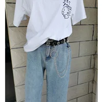 Ceinture en cuir PU pour femmes, boucle ardillon, Punk Wind Jeans, nouveau style de mode, noir, taille libre, ceintures à œillets pour pantalons 4