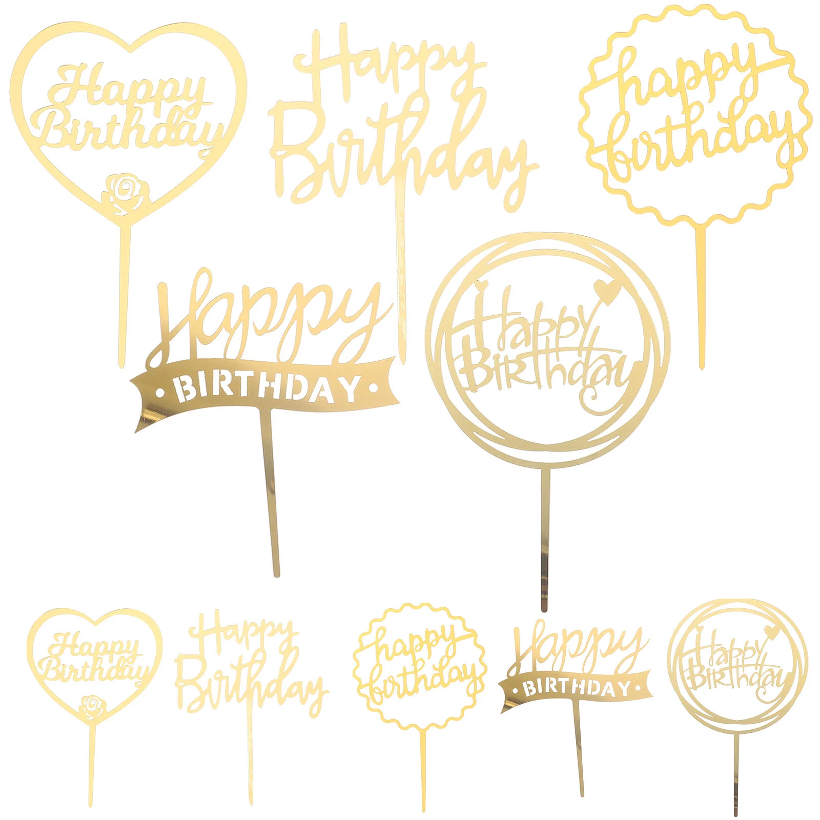 

10 Pcs Baking Decorative Inserts Happy Birthday Decorations Cupcake Topper Picks Party Supplies Card Acrylic
