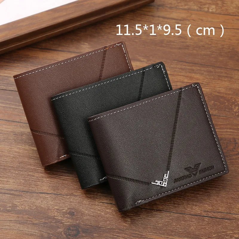 New men's wallet Men's short money clip young men simple fashion multi-card litchi pattern cross splicing leather wallet 3