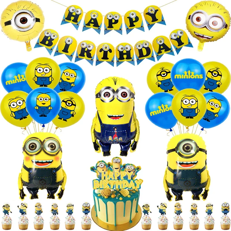 Globos de látex para decoración de fiesta de cumpleaños de los Minions, vasos de papel amarillos, artículos para fiesta, vajilla desechable de Mi villano favorito, juguete