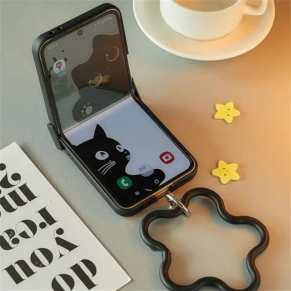Korean Japan Cute Cat Ears Black Phone Case For For Motorola Razr 60 50ultra Razr 40 Ultra For Samsung Galaxy Z Flip 7/6/5/4/3 6