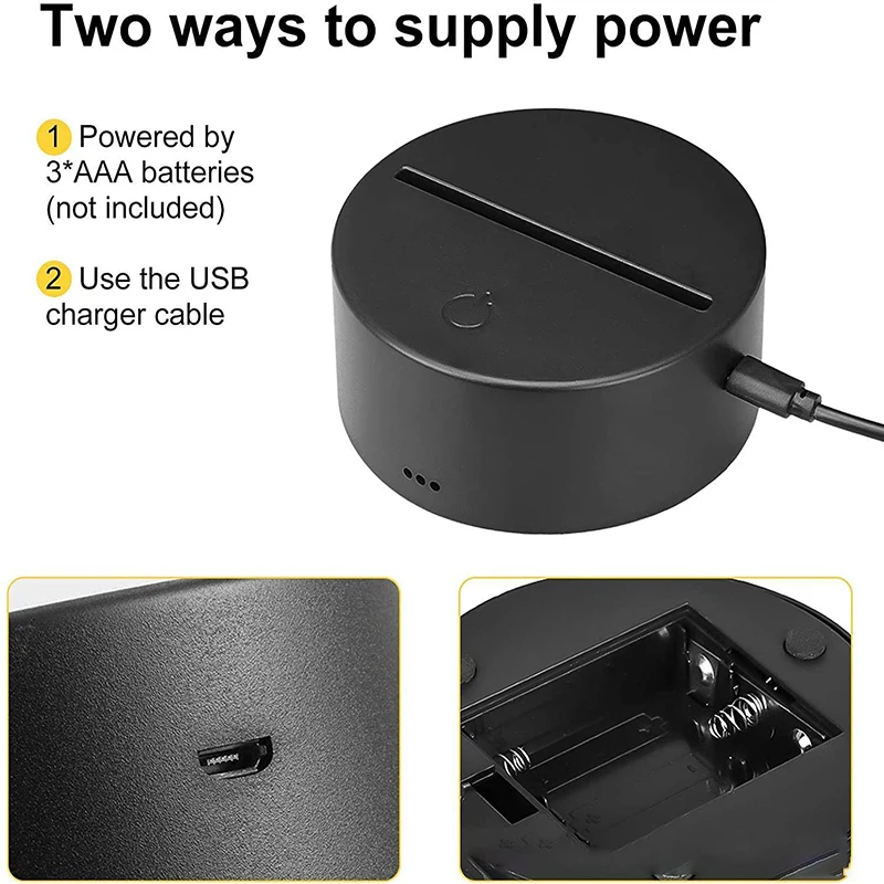 3D LED 램프 베이스 야간 조명 홀더, 터치 조도 조절 ABS USB 데스크 조명 액세서리, LED 16 색 + 원격 제어 또는 7 색