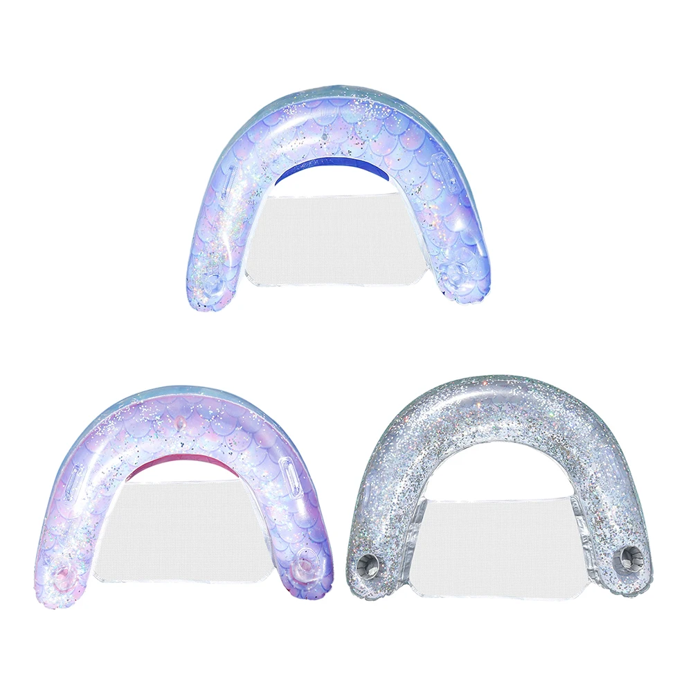 Sequin Swimming Ring Thicked PVC Swimming Mattress Celebrity Ins Style Printed Swim Ring with Drink Holder for Adults Children