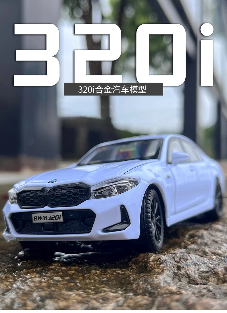 Alloy Car With Led Light 1:32 Bmw 320I Children'S Car Toy With Sound And Light