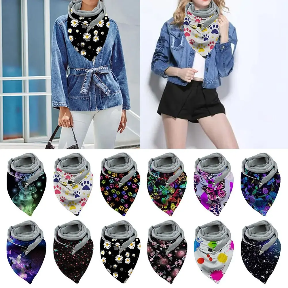 

Women Triangle Large Elegant Scarf With One Button, Casual Autumn, Winter Scarf, Soft Solid Scarf Fashion Retro Female Scarf