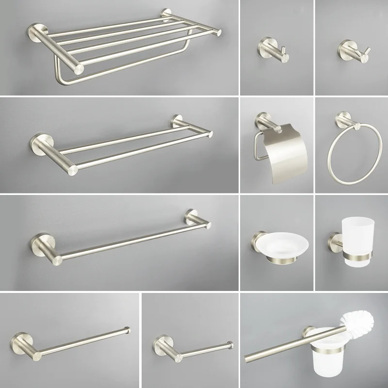 304 Stainless Steel Brushed Nickel Bathroom Accessories Bathrobe Towel Rack Hook Paper Towel Holder Ring Bathroom Series