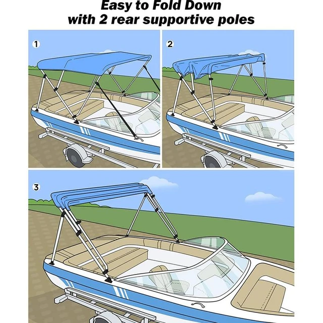 Fishing Boats Covers Foldaway Pontoon Boats 3-4 Bow Anti-UV Sunshade Boats  Cover With Rear Support Pole And 2 Straps - AliExpress