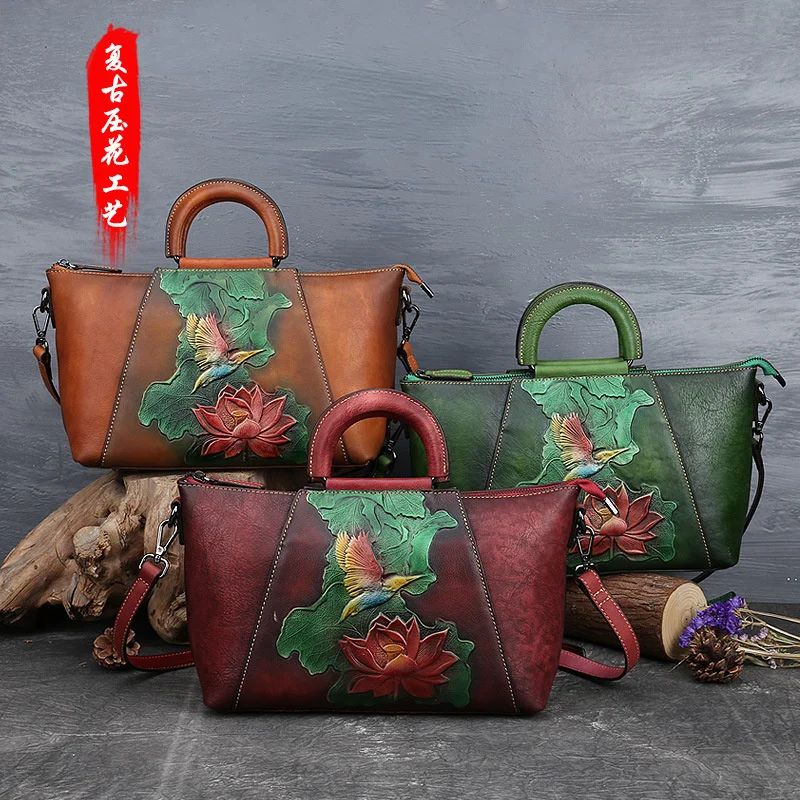 

new leather women's bag top leather women's shoulder bag hand painted embossed Bat Bag women's bag