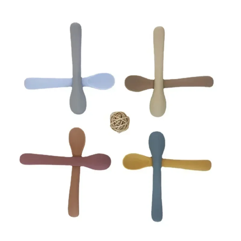 Food Silicone Spoon Small Curved Spoon Soft Rubber Baby Learn To Eat Feeding Silicone Cutlery Baby Training for silicone feeding spoon,silicone cutlery set