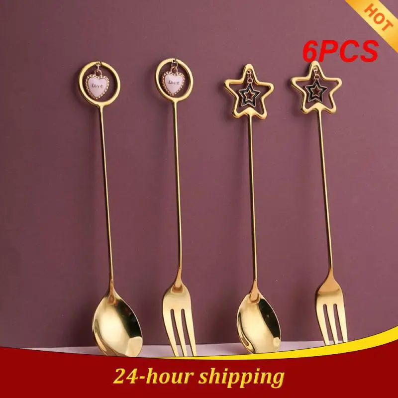 

Stainless Steel Coffee Spoon Watermelon Ice Cream Spoon Teaspoon Dessert Spoons Fork Star Pendant Household Tableware tools