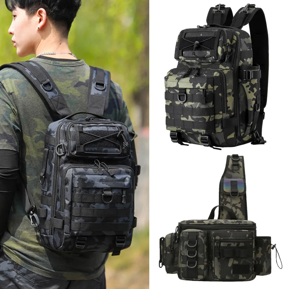 Multifunctional Fishing Tackle Bag Fish Lure Bait Storage Pack Waterproof  Tactical Backpack Single Shoulder Military Chest Bag