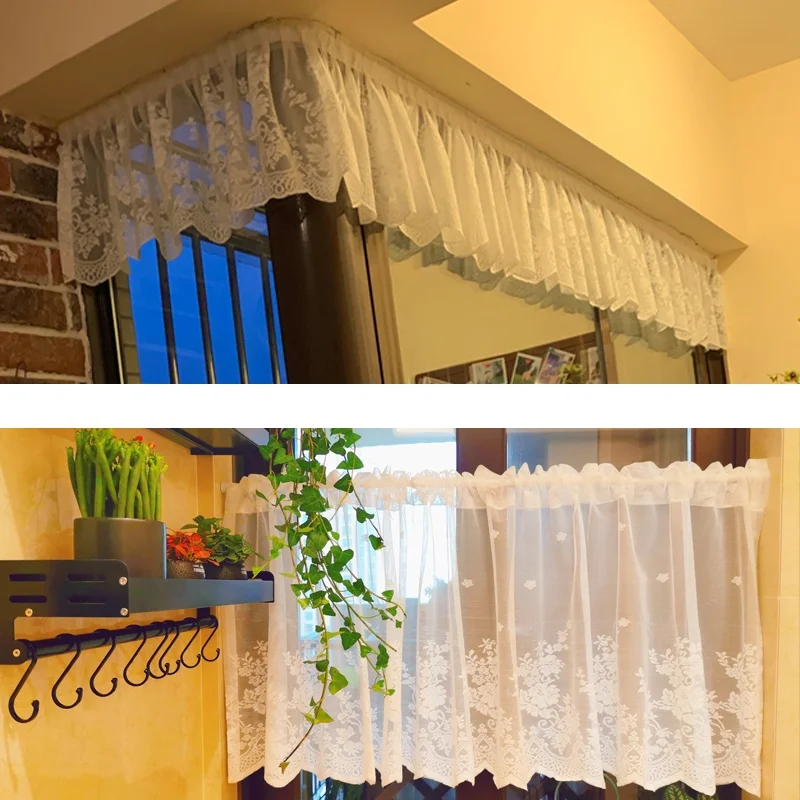 Sheer Curtains Window Curtains Decor Curtains Lace Curtains Light Filtering Curtains Lace Wave Short Tulle Half Curtains For Living Room Floating Sheer Valance Kitchen Cabinet Door Cafe Window Drapes Cortina