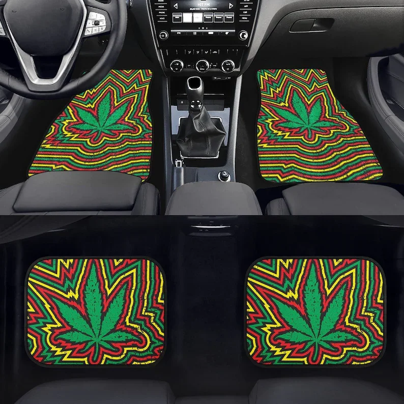 Tappetini Per Auto Rasta Cannabis-Stoner Car, Maryjane Rastafarian, Fumatore Di Erbacce, Seggiolino Auto Colorato Marijuana, Hippie Vibrant Car A