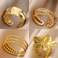 Stainless Steel Beads Design Rings For Women Gold Color Opening Ring Wedding Aesthetic Accessories Party Jewelry Gift BFF anillo