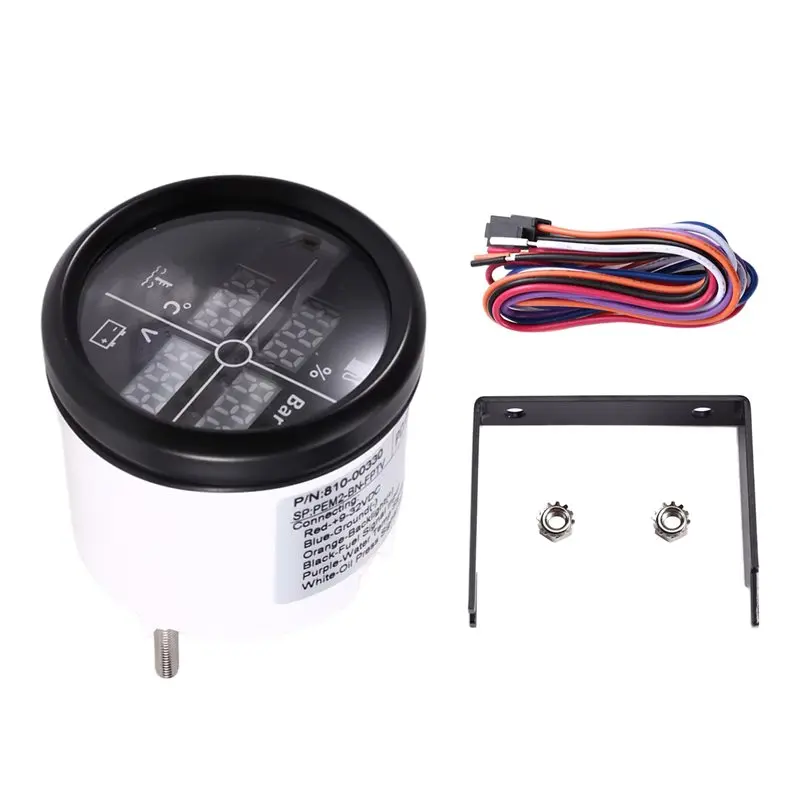 최신 디지털 게이지 52mm LED 자동차 보트 요트 멀티 4 in 1 0-190옴 연료 레벨 게이지+ 오일 압력+ 수온+ 전압계