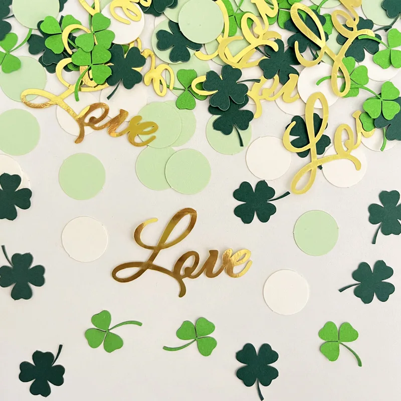 

100Pcs Green LOVE Clover Round Confetti Birthday Wedding Bachelorette Party Table Top Throwing Confetti Decoration Supplies