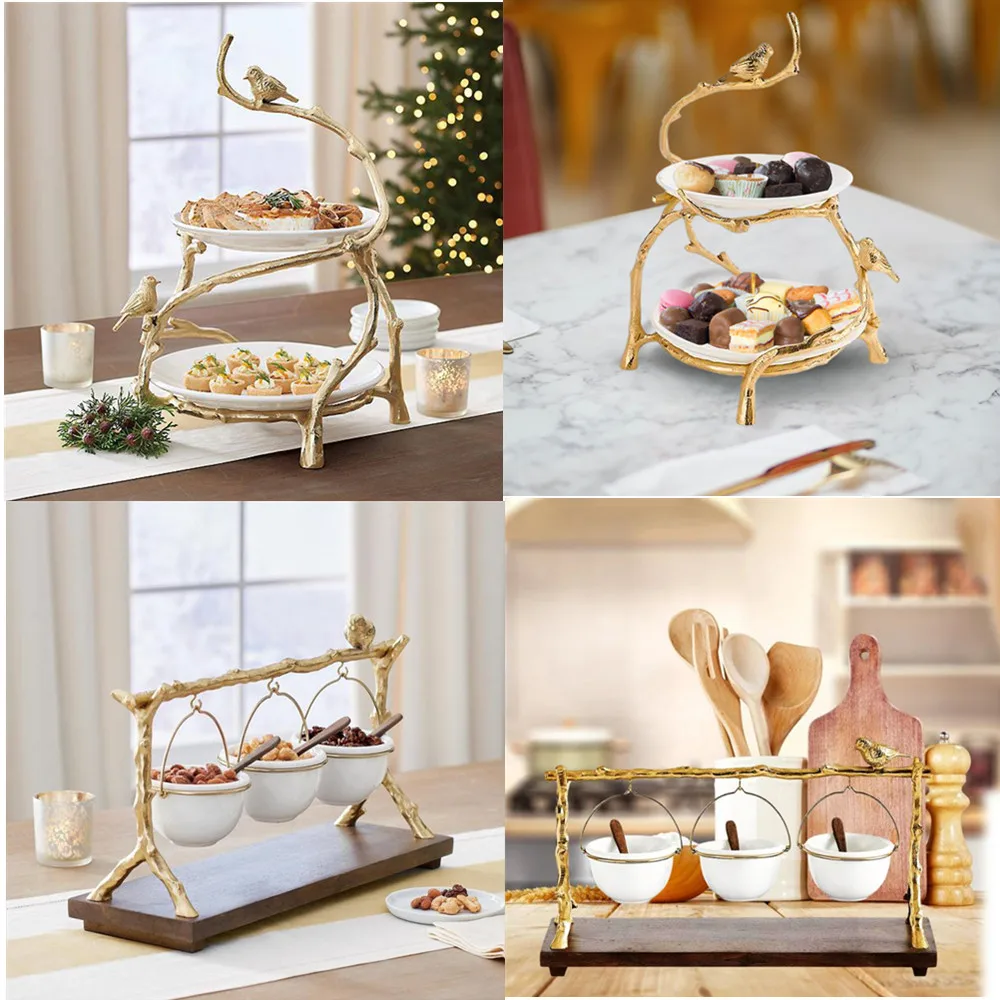 Festival Snack Bowl Stand 3 Bowls Golden Oak Branches Snack Rack Party