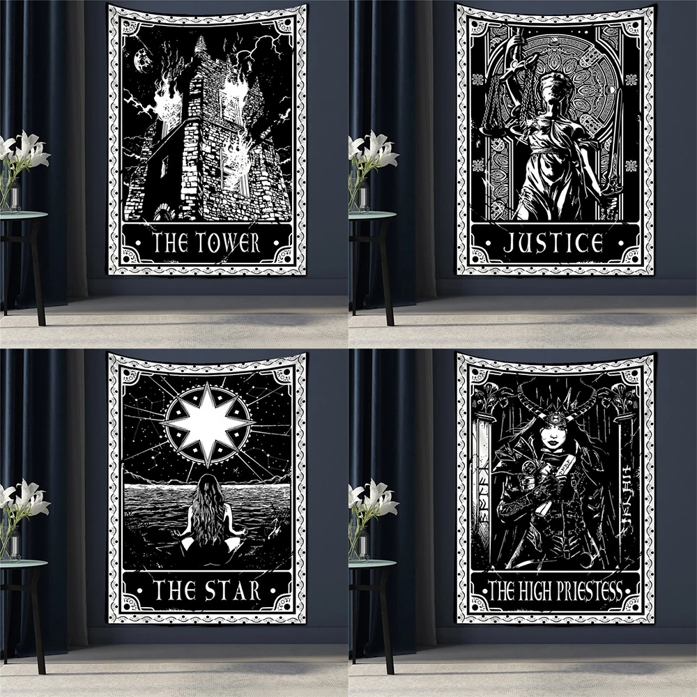 Black Tapestry Wall Hanging Psychedelic Sun Tarot Hippie Astrology Background Room Boho Decor