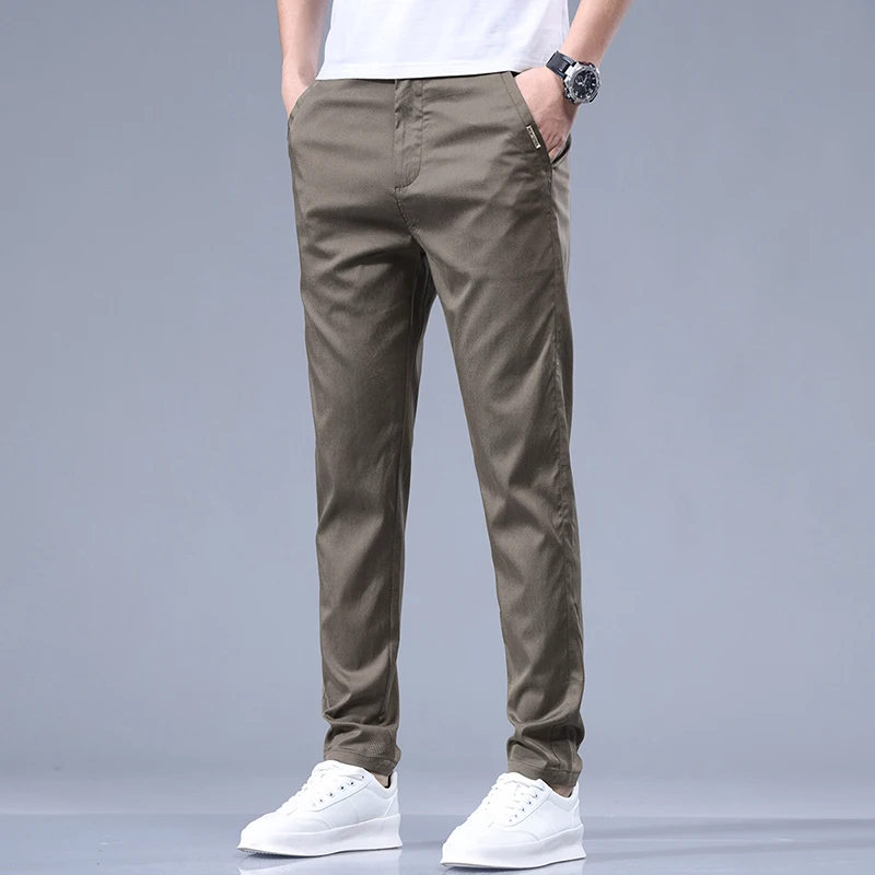 Basic Mid Waist Elastic Casual Pants Men's Clothing Solid Color Daily Pockets Spliced Summer Commute Straight Button Trousers